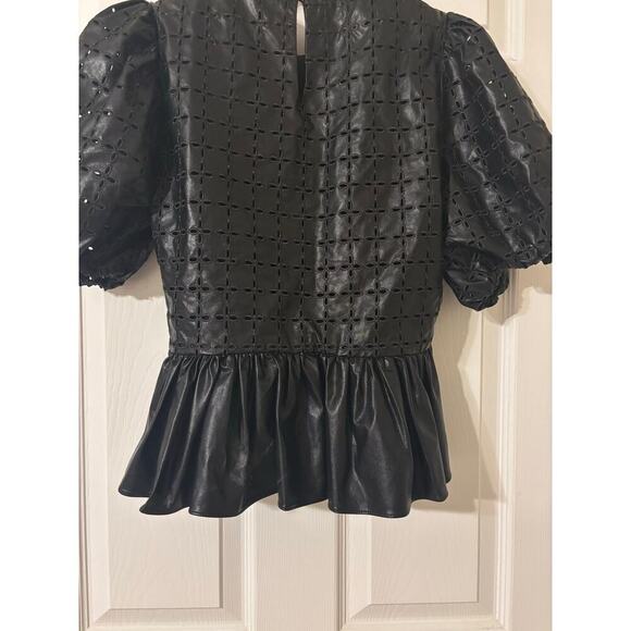 English Factory puff sleeve eyelet faux leather top sz small - Picture 10 of 12
